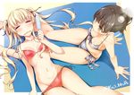  bangs beach bikini blonde_hair blush breasts brown_eyes brown_hair cleavage closed_eyes food groin hair_ribbon hot katou_megumi long_hair lying medium_breasts mizoguchi_keiji multi-strapped_bikini multiple_girls navel on_back parted_lips ponytail popsicle red_bikini ribbon saenai_heroine_no_sodatekata sawamura_spencer_eriri side-tie_bikini sitting smile striped striped_bikini sweat swimsuit towel twintails 