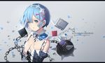  blue_eyes blue_hair book chain copyright_name hands_on_own_chest highres hk_(hk) looking_at_viewer maid md5_mismatch open_book re:zero_kara_hajimeru_isekai_seikatsu rem_(re:zero) short_hair solo weapon 