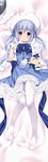  :3 :o absurdres angora_rabbit animal bed_sheet black_eyes blue_bow blue_dress blue_eyes blue_hair blue_neckwear blush bow bowtie breasts brooch bunny cameltoe closed_mouth dakimakura dress dress_lift feet frilled_dress frilled_sleeves frills full_body futaba_miwa gem gloves gochuumon_wa_usagi_desu_ka? hair_ornament hair_tie highres huge_filesize jewelry kafuu_chino lifted_by_self long_hair looking_at_viewer low_twintails magical_girl no_shoes pantyhose parted_lips puffy_short_sleeves puffy_sleeves sapphire_(stone) scan short_sleeves small_breasts solo staff thigh_gap tippy_(gochiusa) twintails white_fur white_gloves white_legwear x_hair_ornament 
