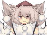  animal_ears hat inubashiri_momiji looking_at_viewer multiple_tails pom_pom_(clothes) pom_poms purple_eyes solo tail tokin_hat touhou tsugomori_(remilia0398) two_tails white_hair wolf_ears wolf_tail 