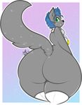  ambiguous_gender anthro big_butt blue_hair butt clothing fur hair jewelry legwear looking_at_viewer mammal necklace simple_background smile tehbuttercookie voluptuous wide_hips 