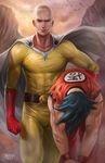  2015 avian bald belt bird blood cape clothing crossover flock goku human looking_at_viewer male male/male mammal nopeys one_punch_man saitama sayian 