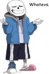  2016 alpha_channel animated_skeleton bone clothing english_text eyes_closed footwear hoodie male sans_(undertale) shirt shoes shorts signature simple_background skeleion skeleton slippers smile solo sweater text transparent_background undead undertale video_games 