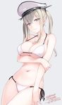  artist_name bikini blonde_hair blue_eyes breasts dated graf_zeppelin_(kantai_collection) hat kantai_collection large_breasts long_hair navel peaked_cap rokuwata_tomoe side-tie_bikini sidelocks signature simple_background sketch solo swimsuit tsurime twintails twitter_username white_bikini work_in_progress 