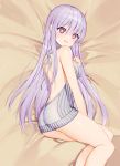  absurdres armpit_crease ass backless_outfit bangs bare_arms bare_back bare_legs bare_shoulders bed_sheet blush breasts commentary commission embarrassed english_commentary eyebrows_visible_through_hair fang feet_out_of_frame hair_between_eyes head_tilt highres lavender_hair long_hair looking_at_viewer looking_to_the_side lying medium_breasts meme_attire on_side open_mouth original purple_eyes ribbed_sweater sidelocks sleeveless sleeveless_turtleneck solo star star-shaped_pupils sweater symbol-shaped_pupils thighs tttanggvl turtleneck turtleneck_sweater virgin_killer_sweater wavy_mouth 
