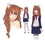  animal_ears braid brown_hair cat_ears green_eyes mirra orikanekoi simple_background soviet_pioneer tagme uvao-tan 