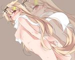  ass black_ribbon blonde_hair blush breasts dutch_angle hair_flaps hair_ribbon heart heart-shaped_pupils kantai_collection long_hair looking_at_viewer medium_breasts mtu_(orewamuzituda) nude red_eyes remodel_(kantai_collection) ribbon scarf simple_background sketch solo sweat symbol-shaped_pupils tail tears wavy_mouth white_scarf yuudachi_(kantai_collection) 