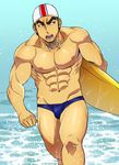  1boy abs akihiro_altland beach black_hair gundam gundam_tekketsu_no_orphans male_focus muscle nipples pecs solo summer topless water 