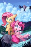  blue_eyes cute dshou duo equine female feral fluttershy_(mlp) friendship_is_magic hair horse mammal my_little_pony open_mouth outside pink_hair pinkie_pie_(mlp) teeth tongue water 