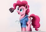 blue_eyes chest_tuft clothing cup cutie_mark eyelashes female feral friendship_is_magic fur hair happy hoodie hooves my_little_pony ncmares open_mouth pink_fur pink_hair pinkie_pie_(mlp) simple_background solo teeth text tongue tuft white_background 
