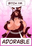  animal_humanoid anthro areola big_breasts breasts cleavage clothed clothing english_text female huge_breasts humanoid mature_female text wckd 