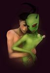  alien antennae black_hair brown_eyes bush dib eyewear glasses green_skin hair holding_(disambiguation) human interspecies invader_zim irken male male/male mammal navel not_furry nude open_mouth possim red_eyes simple_background smile zim 