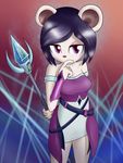  2015 bare_shoulders bear black_hair breasts clothing female freedom_planet fur hair jt-metalli mammal melee_weapon neera_li panda polearm skirt solo spear video_games weapon white_fur 