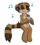  2015 alpha_channel animated anthro brown_fur cartoon_network eyes_closed featureless_crotch fur mammal musical_note nude open_mouth raccoon regular_show rigby_(regular_show) simple_background sitting smile solo striped_tail stripes teeth tongue transparent_background xiamtheferret 