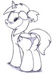  an-tonio blush butt clothed clothing equine fan_character female feral freckles hair horn looking_back mammal my_little_pony silver_draw simple_background sketch solo unicorn white_background 