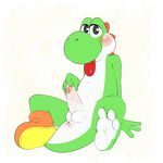  2016 3_toes 4_fingers alpha_channel anthro anus balls blush erection feet foreskin_play foreskin_pull green_scales hollo_nut humanoid_penis long_foreskin male mario_bros masturbation nintendo nude penile_masturbation penis presenting presenting_anus scales scalie solo toes tongue tongue_out uncut video_games yoshi 