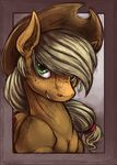  2016 apple applejack_(mlp) bantha blonde_hair cutie_mark earth_pony equine food freckles friendship_is_magic fruit fur green_eyes hair head_wear hi_res horse mammal my_little_pony nude orange_fur pony ponytail smile solo 