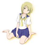  bad_id bad_pixiv_id barefoot blonde_hair blush full_body highres ichii_yui long_hair looking_at_viewer pleated_skirt school_uniform school_uniform_(yuyushiki) serafuku sitting skirt smile solo souji_kurokawa twintails wariza yellow_eyes yuyushiki 