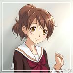  2015 artist_name brown_eyes brown_hair collarbone hibike!_euphonium looking_at_viewer neckerchief oumae_kumiko ponytail red_neckwear saiun_nagisa school_uniform serafuku short_hair smile solo 