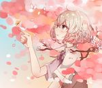  bad_id bad_pixiv_id branch bug butterfly cherry_blossoms hiro_(14806390) honebami_toushirou insect male_focus parted_lips petals profile purple_eyes solo touken_ranbu white_hair 