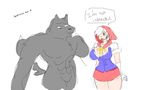  canine cloak clothing dialogue hood hoodie human lewdicrousart little_red_riding_hood little_red_riding_hood_(copyright) mammal muscular tagme wolf 
