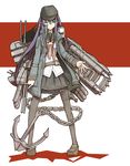  akatsuki_(kantai_collection) anchor anchor_symbol belt black_legwear blue_eyes boushi-ya cannon chain eyebrows eyebrows_visible_through_hair flat_cap full_body hat jacket kantai_collection legs_apart light_smile loafers long_hair looking_at_viewer machinery open_clothes open_jacket pantyhose purple_hair red_background remodel_(kantai_collection) school_uniform searchlight shadow shield shoes skirt solo standing thigh_strap torpedo white_background 