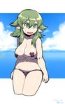  asakawa_remon blush breasts green_eyes green_hair large_breasts open_mouth original pasties pointy_ears pubic_hair remona-san solo 