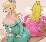  2girls ass ass-to-ass blonde_hair blue_eyes breasts buttjob crown double_buttjob dress earrings hair_over_one_eye hetero jewelry long_hair mario_(series) multiple_girls nintendo nishikun penis pink_dress princess_peach rosetta_(mario) star super_mario_bros. super_mario_galaxy 