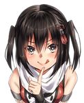  :p bangs bare_shoulders brown_eyes brown_hair elbow_gloves finger_to_mouth gloves hair_ornament kantai_collection keita_(tundereyuina) remodel_(kantai_collection) scarf sendai_(kantai_collection) smile solo tongue tongue_out two_side_up white_scarf 