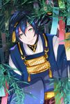  bad_id bad_pixiv_id blue_eyes blue_hair branch japanese_clothes leaf male_focus mikazuki_munechika rokaji sayagata smile solo tanabata tanzaku touken_ranbu 