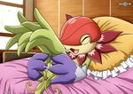  anthro bbmbbf bed clitoris cum digihentai digimon digital_media_(artwork) eyes_closed fangs female flora_fauna floramon flower hi_res inside lying masturbation on_bed open_mouth palcomix palcomix_vip plant plant_girl pussy pussy_juice raised_leg solo spread_pussy spreading 