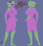  2016 abs alien anthro areola big_breasts black_eyes breasts butt clothed clothing digital_media_(artwork) female flora_fauna floran helium2 hi_res huge_breasts humanoid model_sheet muscular nipples nude plant pussy simple_background solo standing starbound topless video_games 