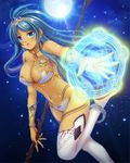  :o anklet aocchi armlet bandeau bangs bare_shoulders bikini blue_eyes blue_hair blue_sky blush boots breasts cleavage dark_skin eyebrows eyebrows_visible_through_hair fantasy gem glowing high_heel_boots high_heels holding holding_staff jewelry large_breasts leg_up lens_flare light_particles long_hair looking_at_viewer magic magic_circle moon navel night night_sky original outstretched_arm pendant pentagon_(shape) pentagram skull_print sky solo staff stomach strapless swimsuit tattoo thigh_boots thighhighs tiara white_bikini white_footwear 
