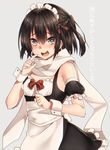  alternate_costume apron armband bangs bare_shoulders brown_eyes brown_hair dress enmaided hair_ornament kantai_collection keita_(tundereyuina) looking_at_viewer maid maid_apron maid_headdress remodel_(kantai_collection) scarf sendai_(kantai_collection) solo translation_request two_side_up white_scarf wrist_cuffs 