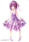  absurdres collar dress flat_chest hair_ribbon highres long_hair minato_tomoka open_mouth pink_ribbon purple_dress purple_eyes purple_hair ribbon rou-kyuu-bu! see-through_silhouette simple_background skirt_hold solo tinker_bell white_background 