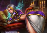  ass badcompzero bent_over blonde_hair blue_eyes book breasts candle jaina_proudmoore large_breasts multicolored_hair silver_hair solo thighs two-tone_hair warcraft 