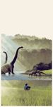  alan_grant_(character) avian bird claws dinosaur drinking feathers female grass horn human jurassic_park leaves male mammal parasaurolophus sauropod sunlight swimming tree water 