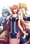  2016 amber_eyes avian big_breasts blonde_hair blue_feathers blue_hair blush breasts brown_eyes centaur centorea_shianus_(monster_musume) cleavage clothed clothing crouching equine equine_taur feathers female hair harpy japanese_text lamia long_hair looking_at_viewer mammal miia_(monster_musume) monster_musume nails navel one_eye_closed open_mouth papi_(monster_musume) pink_hair pink_skin pointy_ears pose short_hair standing swimsuit taur teeth text tongue wings yellow_skin 