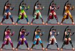  1girl 3d alternate_color alternate_costume antenna_hair arm_guards barefoot capcom fighting_stance high_ponytail ibuki_(street_fighter) kunai multiple_views one-piece_swimsuit ponytail scarf school_swimsuit shin_guards street_fighter street_fighter_v swimsuit thick_thighs thigh_holster thighhighs toned 