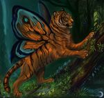  claws detailed detailed_background feline feral flashw forest fur grass mammal orange_eyes outside paws standing stripes tiger tree wings 