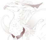  collar cownugget dragon female feral grin horn larger_female long_tail looking_at_viewer looking_back mane neck_bulge oral_vore size_difference solo_focus tongue tongue_out vore 