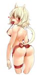  animal_ears ass back blonde_hair blush breasts cat_ears cat_tail facial_mark final_fantasy final_fantasy_xiv from_behind heart highres kochiya_(gothope) looking_at_viewer looking_back medium_breasts miqo'te mouth_hold naked_ribbon nude red_eyes ribbon short_hair solo tail thigh_strap 