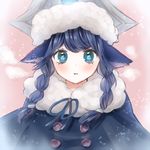  alternate_costume alternate_hair_color blue_eyes blue_hair braid hat league_of_legends looking_at_viewer lulu_(league_of_legends) solo winter_wonder_lulu yordle yurochi_(yrc_q) 