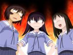  angry artist_request azumanga_daiou black_hair bonklers brown_hair collarbone kagura_(azumanga_daiou) kasuga_ayumu multiple_girls school_uniform takino_tomo tan wallpaper you_gonna_get_raped 