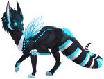  archery_(artist) black_fur black_nose blue_eyes blue_fur blue_tongue claws cyan_(character) feathers feral fur glowing glowing_eyes invalid_background pawpads paws standing tagme tongue unknown_species white_feathers 