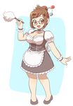  alternate_costume apron bad_id bad_twitter_id bangs beads black-framed_eyewear black_dress blush bow bowtie breasts brown_eyes brown_hair choker cleavage dress enmaided glasses hair_bun hair_ornament hair_stick jocheong large_breasts looking_at_viewer maid maid_apron maid_headdress mei_(overwatch) open_mouth overwatch puffy_short_sleeves puffy_sleeves ribbon_choker shirt shoes short_hair short_sleeves sidelocks smile snowflake_hair_ornament solo waist_apron wrist_cuffs 