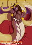  breasts brown_hair brown_nipples clitoris dark_skin dekomaru female hair inviting nipple_piercing nipples piercing purple_eyes pussy reptile scalie slit_pupils snake solo thehotroom tongue tongue_out 