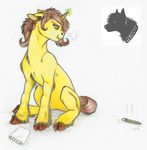  brown_hair equine fan_character female feral friendship_is_magic fur green_eyes hair hooves horn horse huff luna68 magic mammal my_little_pony pencil_(disambiguation) pony simple_background sitting solo unicorn wolvye yellow_fur 