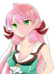  akashi_(kantai_collection) bandana bare_shoulders breasts choukai_(kantai_collection) choukai_(kantai_collection)_(cosplay) cleavage commentary_request cosplay green_eyes hair_ribbon hip_vent kantai_collection large_breasts long_hair open_mouth pink_hair remodel_(kantai_collection) ribbon solo tress_ribbon twinkle_mla 