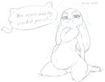  ... anthro dialogue digital_media_(artwork) disney english_text fur half-closed_eyes happy judy_hopps lagomorph looking_at_viewer mammal monochrome nick_wilde nude pregnant rabbit smile smug source_request text unknown_artist unseen_character zootopia 